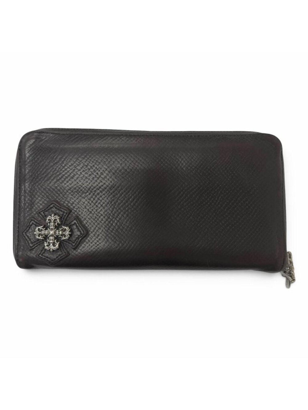 Chrome Hearts Rec Zip Leather Filigree Plus Daga Zip Wallet Dark Brown Silver